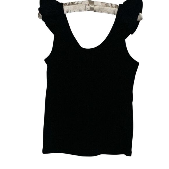 *NEW* Set of Black Ruffle Small Tank w/ Tropical Print Linen Shorts Sz 6 - Picture 3 of 16